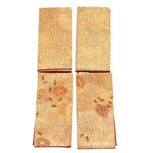 4 VTG Dinner Napkins MCM 2 Prints Dot Floral Brown Rust Tan 16"